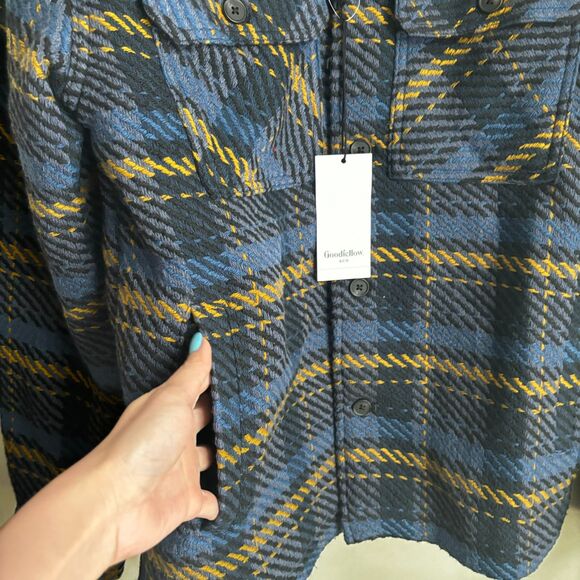 Goodfellow & Co Men's Thick Plaid Woven Shacket In Navy blue Medium - Picture 8 of 12